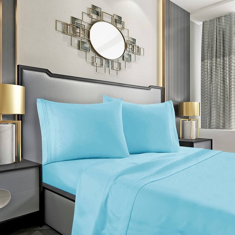 Pillowcase Set Aqua Blue Smooth Fabric Modern Bedroom Decor