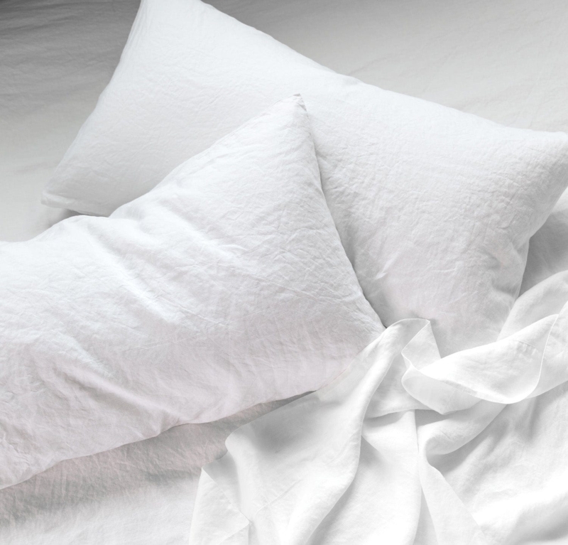 Pillowcase Set Light Grey White Stack Natural Linen Bedding