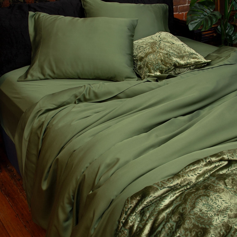 Pillowcase Silky Bamboo Texture Sateen Luxury Sateen Finish Green Linens