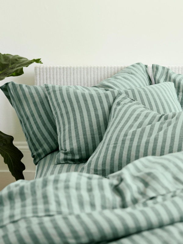 Pillowcase Striped Pattern Crinkled Rustic Linen Pillowcase Styling