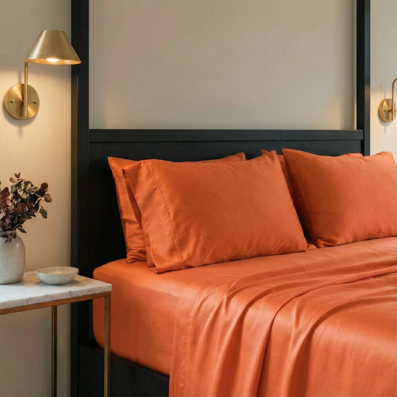 Pillowcase: Warm Papaya Sateen with Silky Luster, Earthy Minimalist Styling