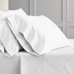 Pillowcase White Bedding with Navy Accents and Embroidered Flange Border