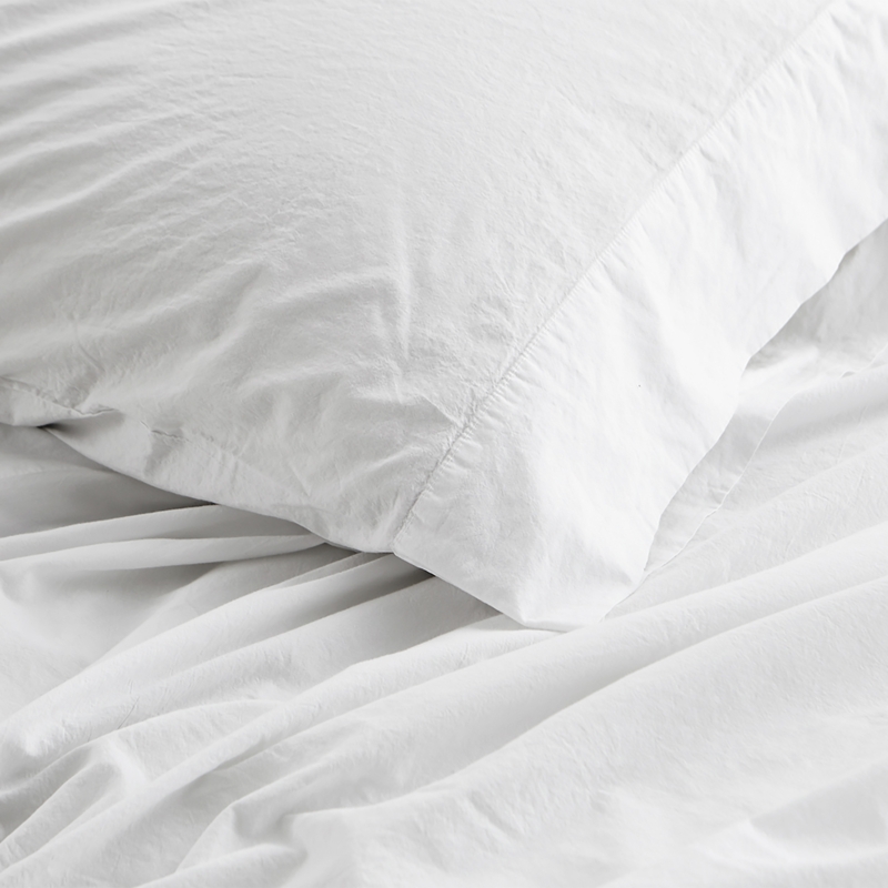 Pillowcase White Cotton Percale Washed Texture Crisp Feel