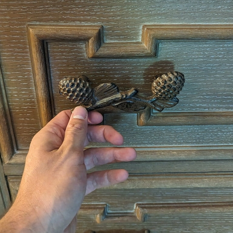 Pinecone Motif Drawer Pull Branch Handle Antique Bronze Rustic Lodge