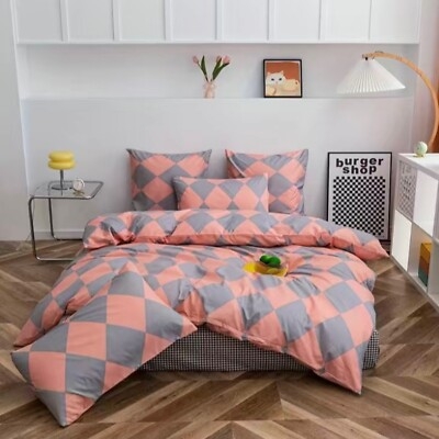 Pink Geometric Bedding Abstract Shapes Gray Urban Bohemian Duvet Set