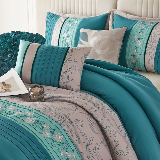 Pintuck Comforter Set, Color Blocking, Geometric Design Details