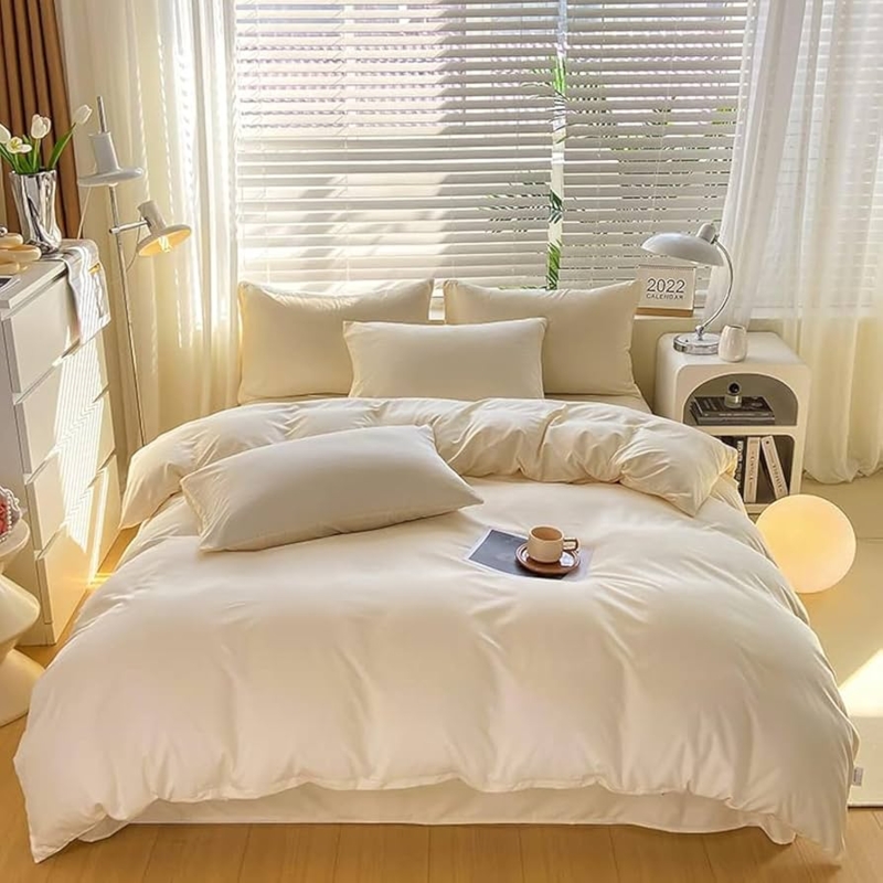 Plush Crinkled Comforter Set Cream Texture Breathable Cotton Look