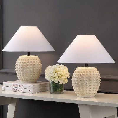 Pockmarked Cream Table Lamp Set with Scandinavian Tapered Base