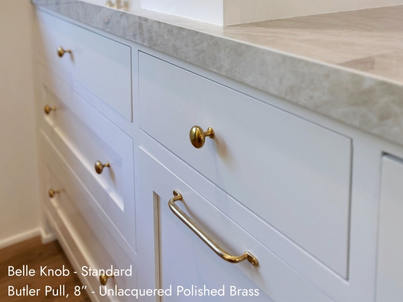 Polished Brass Appliance Pull with Decorative End Caps for Kitchens