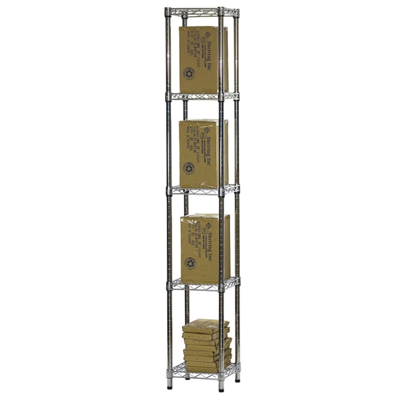 Polished Chrome Wire Shelving Unit with Narrow Square Footprint