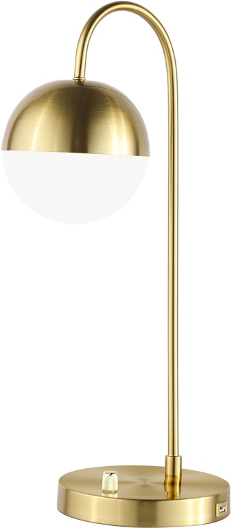 Polished Gold Table Lamp, Arched Bands, Internal Opal Glass Globe