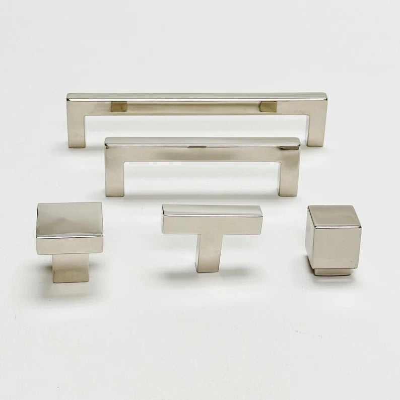 Polished Nickel Cabinet Knobs & Pulls: Faceted Glass Accents