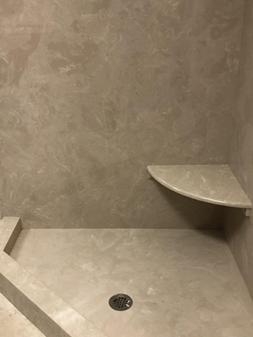 Polished Shower Seat: Wall Mounted Stone Like Corner Fit