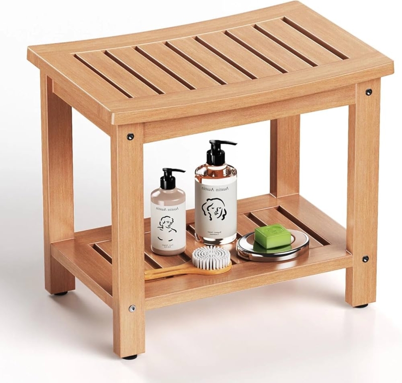 Poly Lumber Shower Bench with Square Legs and Slatted Storage