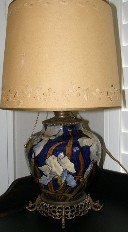 Porcelain Table Lamp Blue Floral Pierced Parchment Shade Traditional