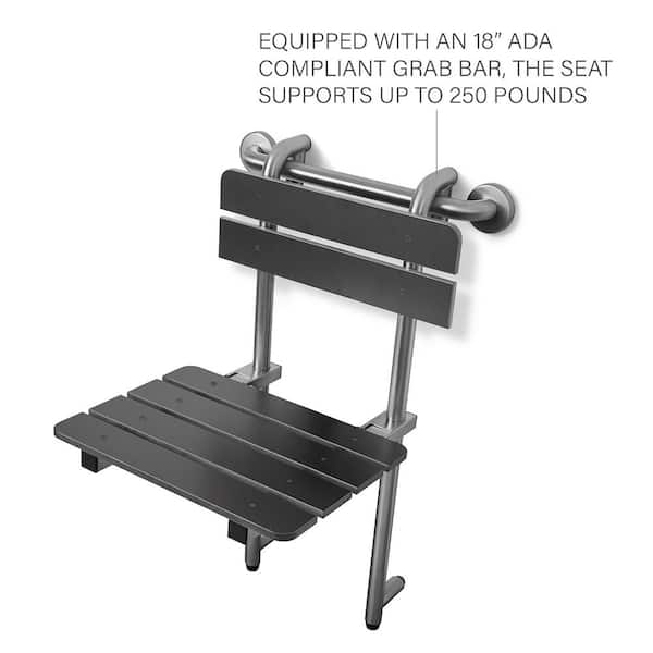 Portable Shower Bench with Hanging Hooks, Matte Black.