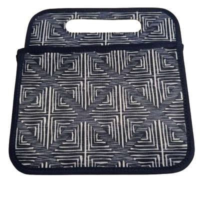 Portable Storage Caddy Navy Herringbone Pattern with Mesh Pockets