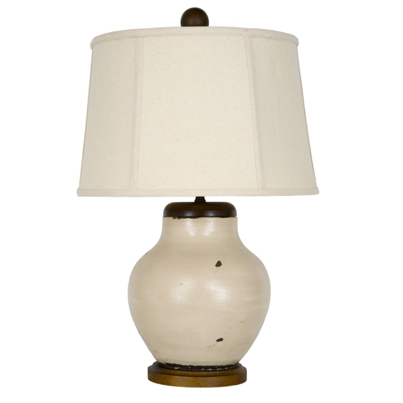 Pottery Table Lamp: Cream Organic Rounded Base, Minimalist Drum Shade