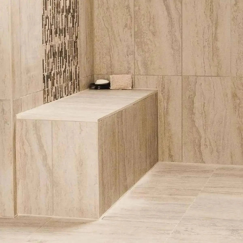 Prefabricated Shower Bench Orange Membrane Grid Texture Waterproof Core