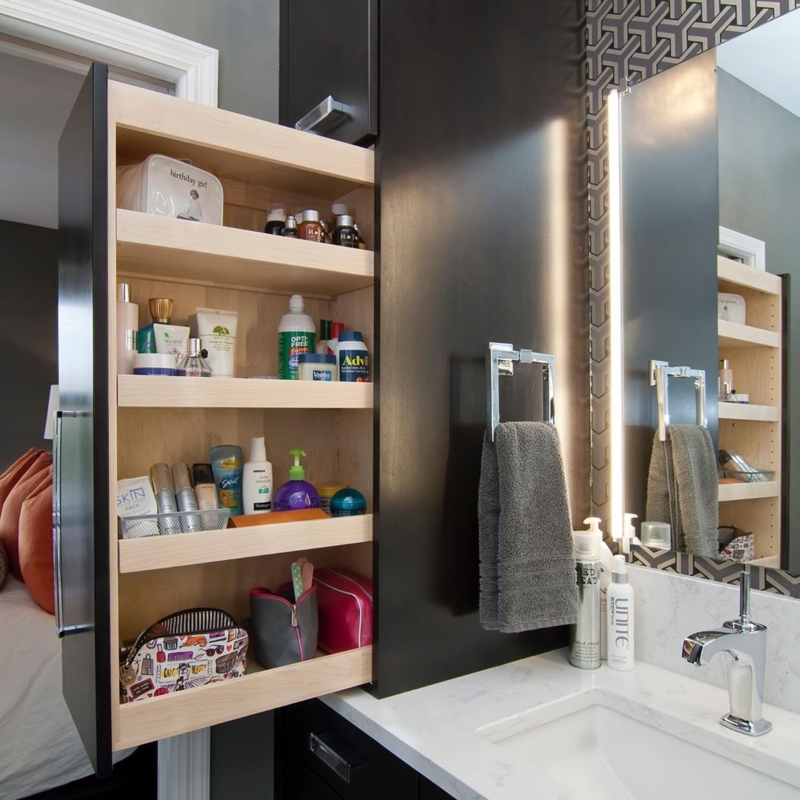 Pull Out Cabinet Slim Vertical White Vanity Integration Storage