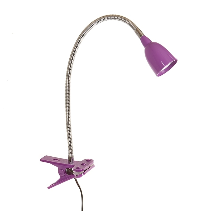 Purple Clip On Desk Lamp Matte Flexible Gooseneck Clip Base