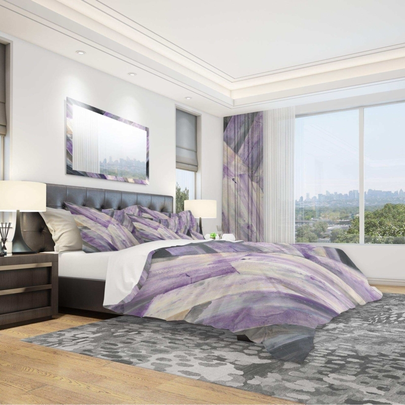 Purple Geometric Duvet Cover Set Abstract Glacier Print Modern Vibrant