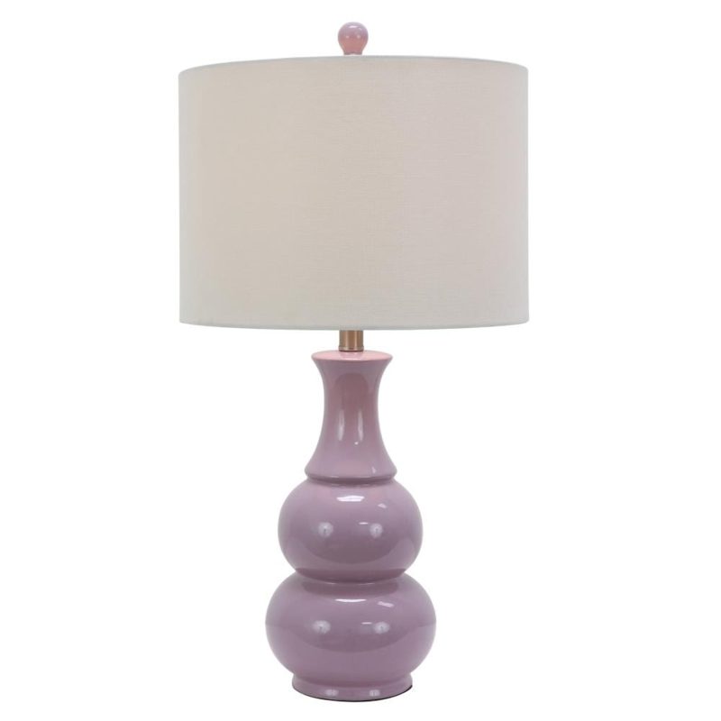 Purple Glass Table Lamp with Linen Drum Shade and Tapered Base