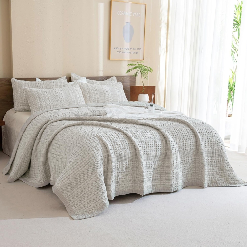 Quilt Khaki Waffle Weave Textured Woven Farmhouse Bohemian Style