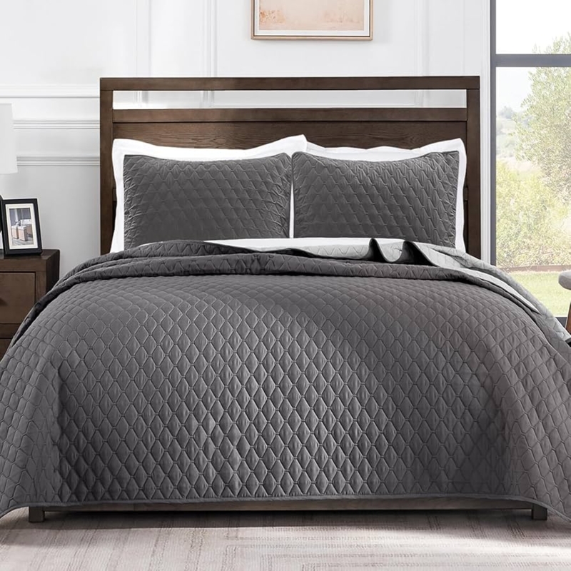 Quilt Set Charcoal Ultrasonic Embossed Geometric Minimalist Styling