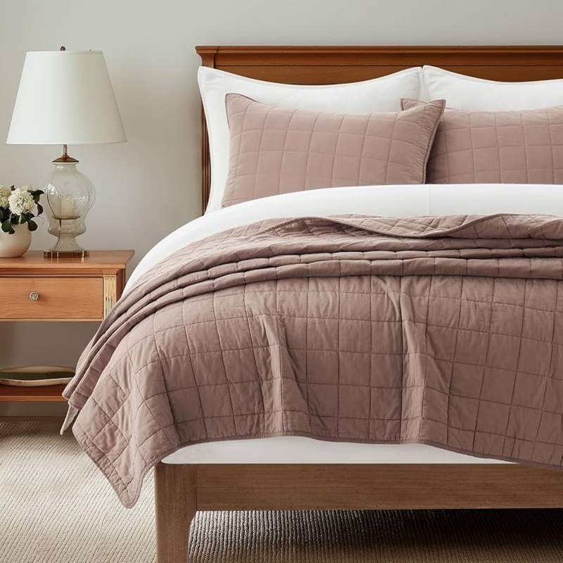 Quilt Set Clay Box Stitch Garment Washed Earthy Minimalist Bedding