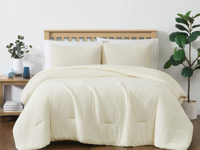 Quilt Set Ivory Diagonal Lines Quilted Stitching Matte