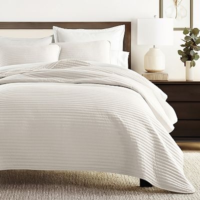 Quilt Set Latte Stripe Stitch Linear Quilting, Matte Finish Scandi Style
