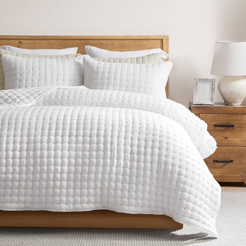 Quilt Set Minimalist White Intricate Geometric Quilting Modern Farmhouse