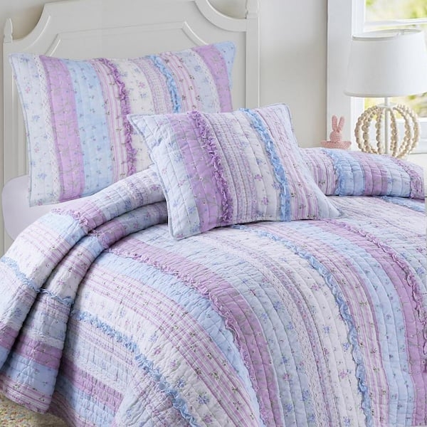 Quilt Set Ruffled Trim Mixed Pattern Cotton-Like Fabric
