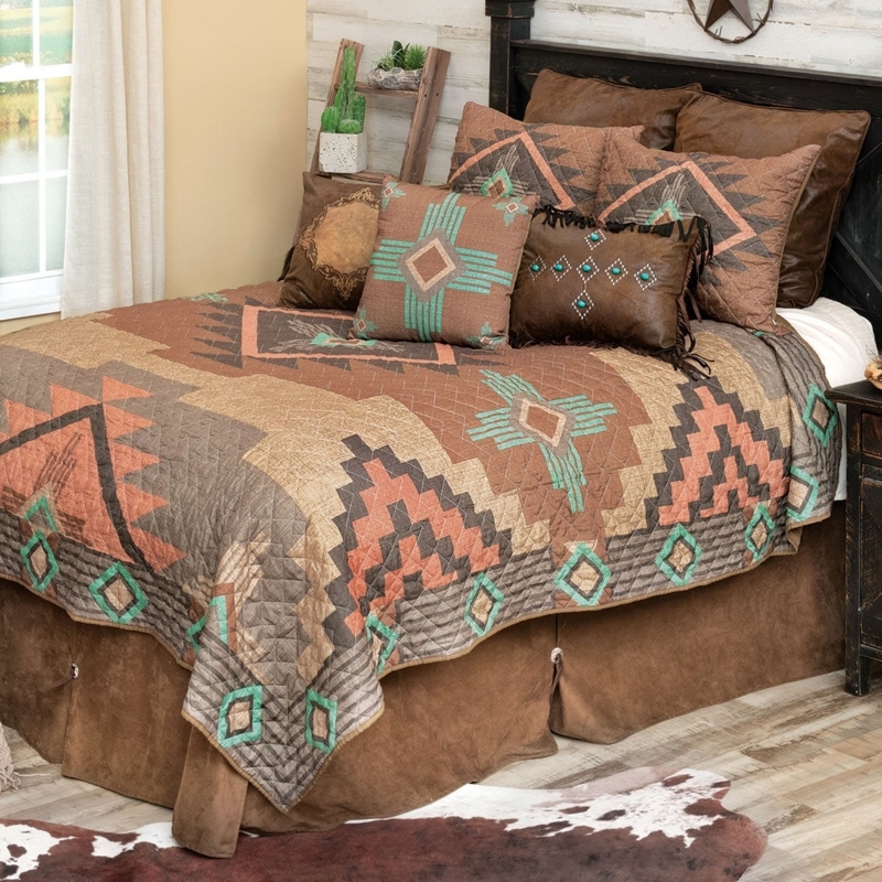 Quilt Set Rustic Lodge Central Cross Motif Southwestern Geometric Border