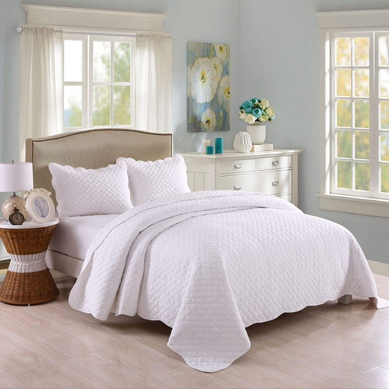Quilt Set White Geometric Monochromatic Cotton Minimalist Styling