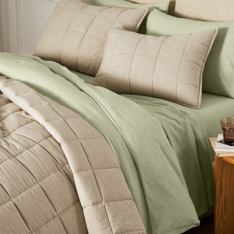 Quilt Stone Linen Like Box Quilting Organic Minimalist Pistachio Accents