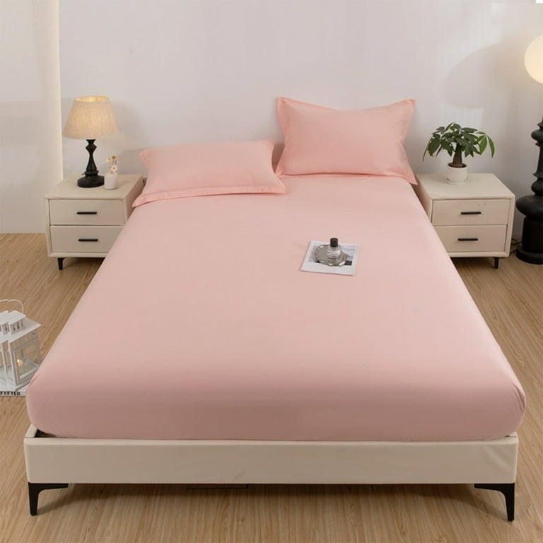 Quilted Pink Mattress Cover | Blush Pink Fitted Sheet Set, Square Grid