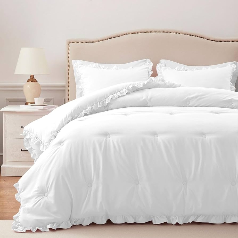 Quilted Tiered Ruffle Comforter Shabby Chic Bedroom Bedding Ideas