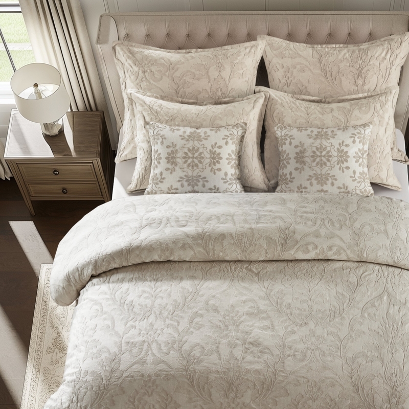 Raised Geometric Weave Duvet Set Beige Cotton Blend Coastal Style