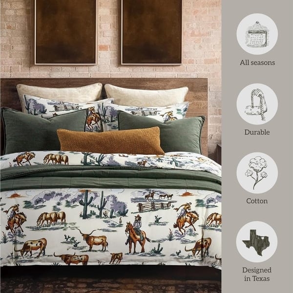 Ranch Life Toile Duvet Cover Set Monochrome Western Reversible Bedding