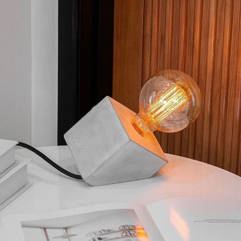 Raw Concrete Cylinder Table Lamp with White Drum Shade