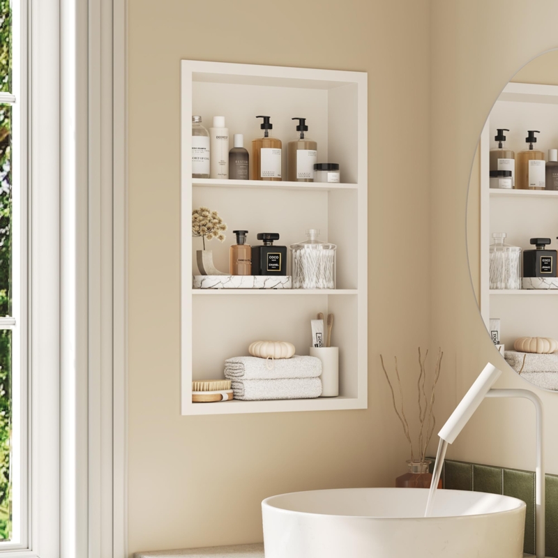 Recessed Wall Niche, Matte White Finish, Minimalist Mirrorless Cabinet.