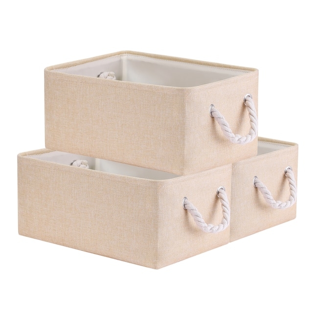 Rectangular Fabric Storage Bins, Set of 3 with Cutout Handles