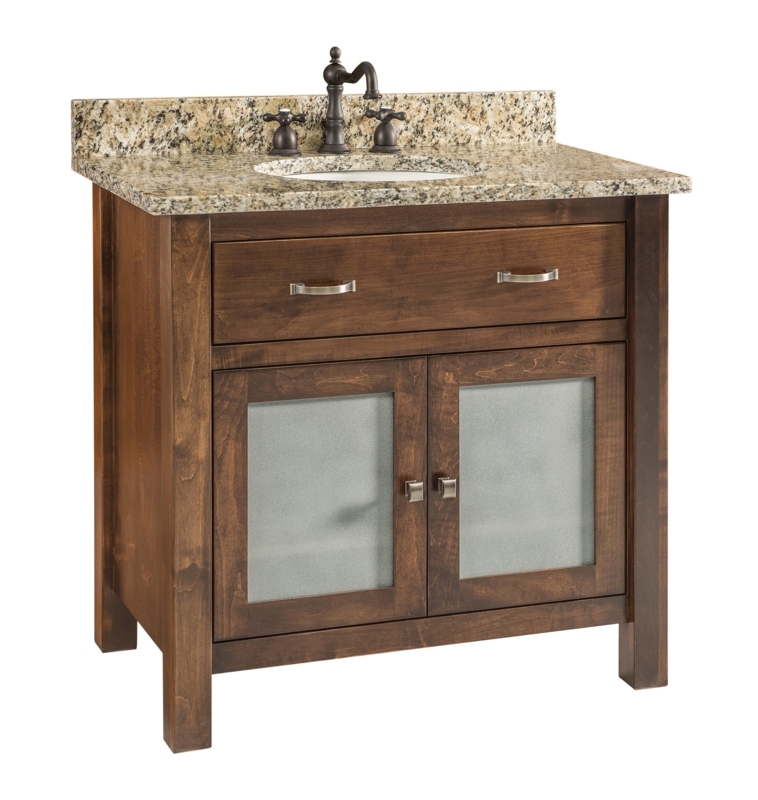 Reddish Brown Mission Style Bathroom Vanity Base with Slatted Sides