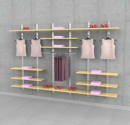 Retail Display System Modern Modular Slat Strip Verticals Wood and Metal