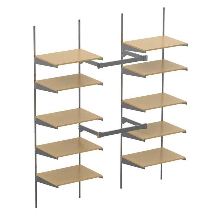 Retail Wall Shelving Unit: Wood Shelves with Black Metal Hangrails