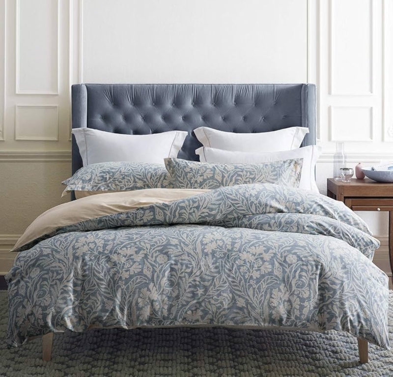 Reversible Duvet Cover Set Oversized Leaf Print Beige Grey