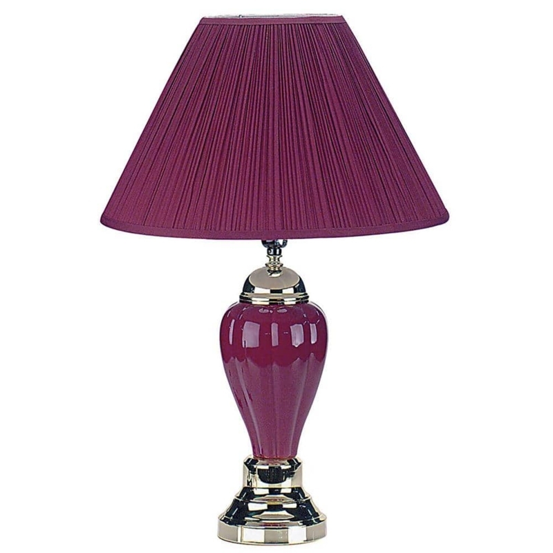 Ribbed Ceramic Table Lamp featuring Deep Burgundy Hue and Drum Shade