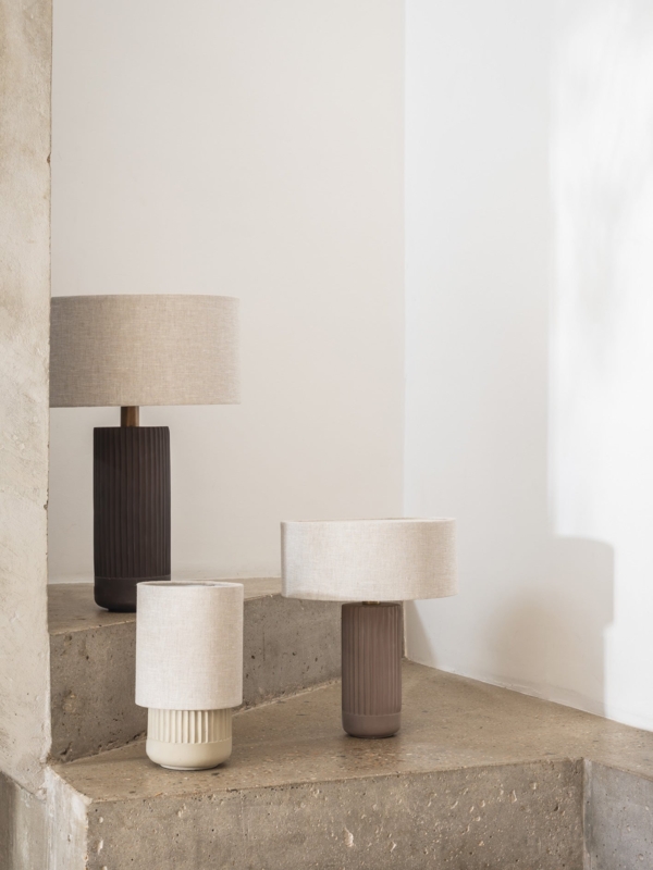Ribbed Concrete Table Lamp with Taupe Drum Shade